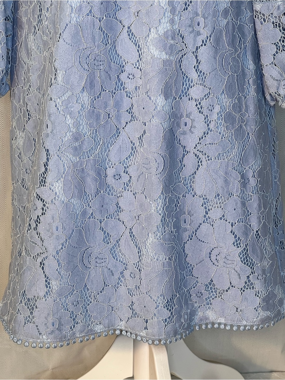 Vince Camuto Dress Light Blue Lace Overlay Long Illusion Sleeves Embroidery 8๐ - Picture 6 of 12